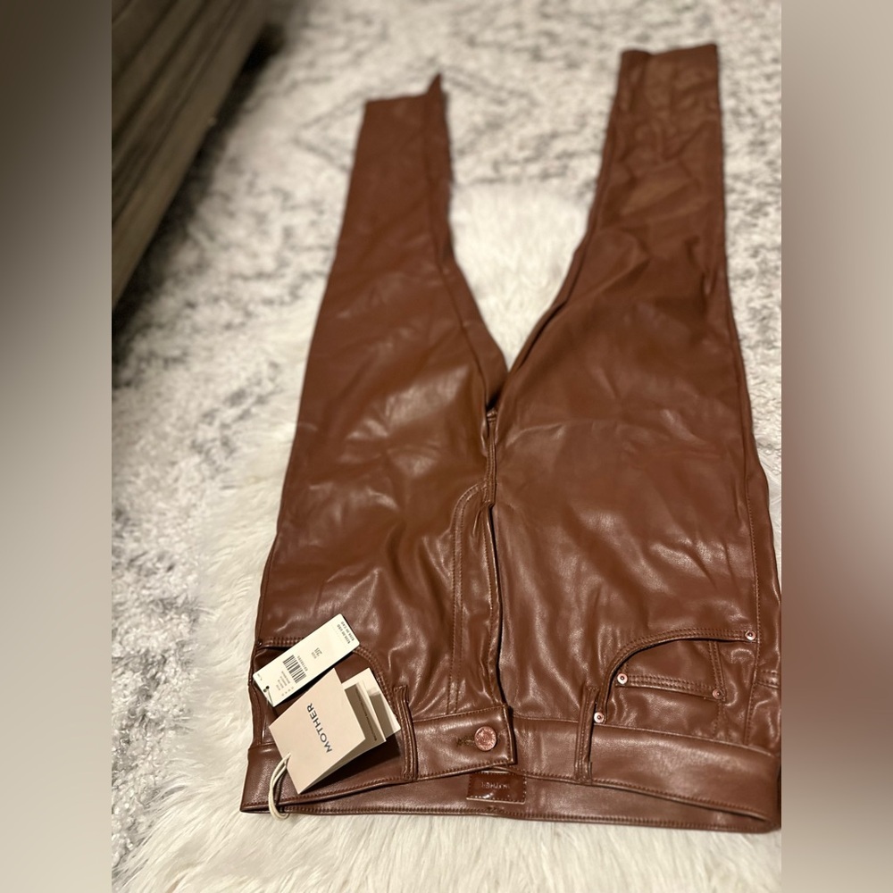 MOTHER Rail Skimp Coated Pants NWT 28 High Rise Leather Look Slim Straight - Picture 10 of 16
